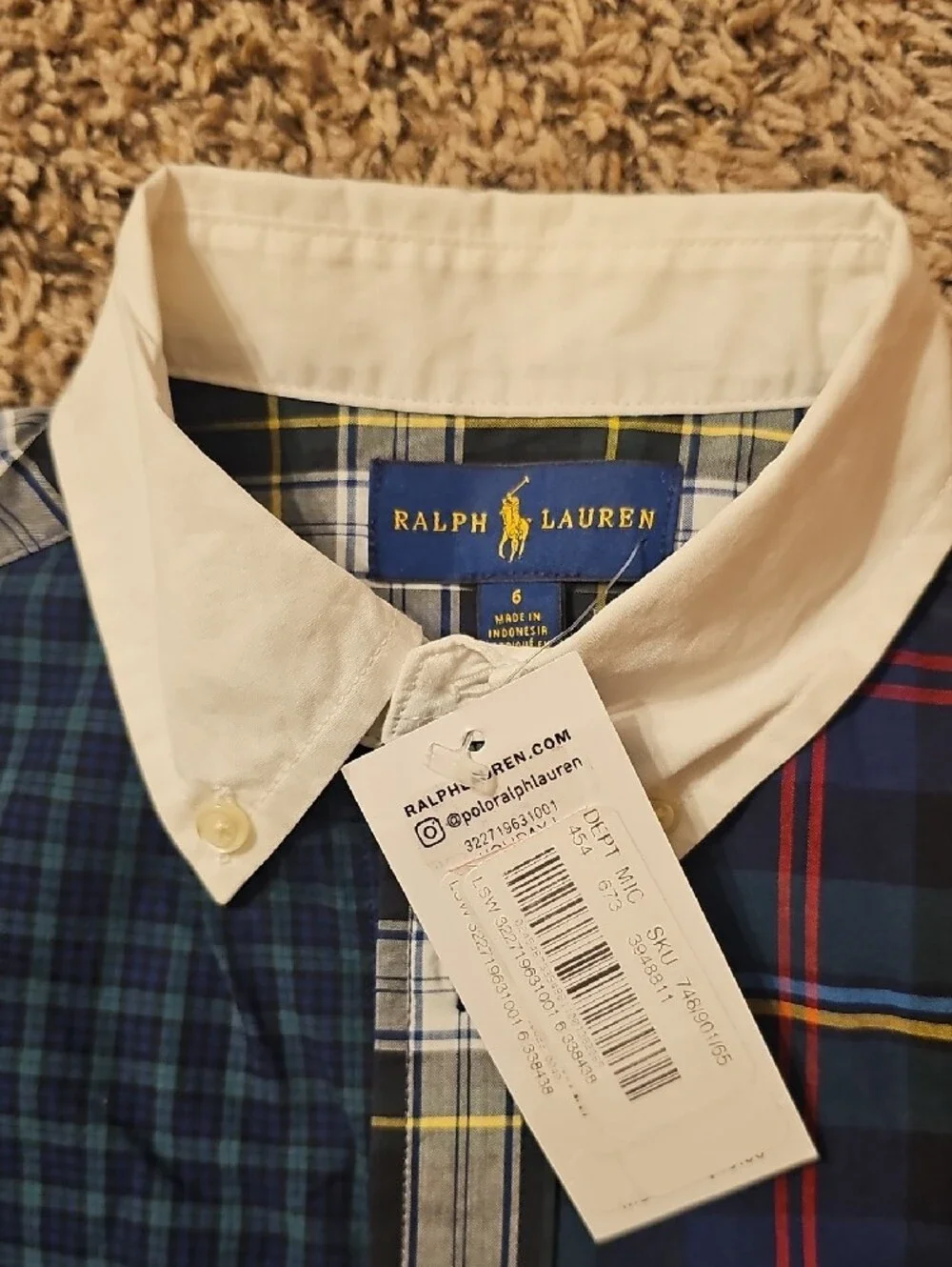 Ralph Lauren Multicolor Plaid Patchwork Button-Down Shirt with White Collar